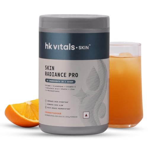 Image of hk vitals Skin Radiance Pro Marine Collagen Supplement Powder, Orange, 300g | Collagen Peptides with Vitamin C, E | For Youthful & Glowing Skin