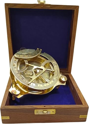 Shiny Brass Antique Sundial Compass, Sundial Clock, Sun dial in Box Gift Sun Clock Ship Replica Watch Sun Clock
