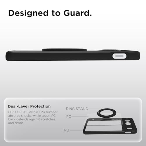 Image of RIGGEAR Shockproof Sleek Hybrid Armor 360 Rotating Magnetic Ring Stand Back Cover Case Compatible with MagSafe Accessories for OnePlus Nord 4 5G (Clear PC + Black TPU Bumper)