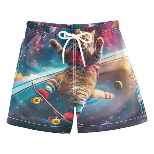 Boys Swim Trunks Funny Astronaut Cats Galaxy Toddler Swim Shorts Little Boys Board Shorts