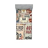 Lunarable 1950s Fitted Sheet & Pillow Sham Set, Vintage Car Signs Automobile Advertising Repair Vehicle Garage Classics Servicing, Decorative Printed 2 Piece Bedding Decor Set, Twin, Burgundy