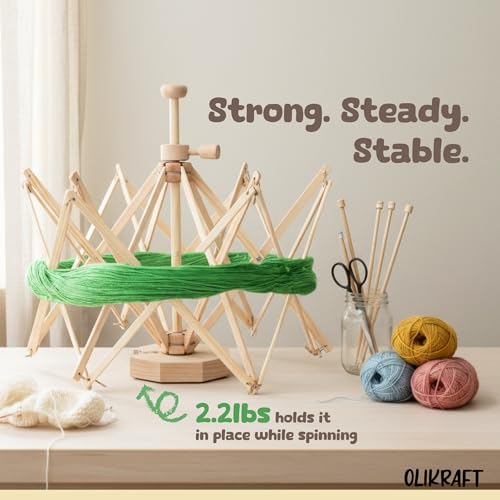 Image of Olikraft Wooden Yarn Swift | Lightweight Reverse Yarn Umbrella Swifts | Ball Swift | Skein Winder | No Clamp Required (Patented)