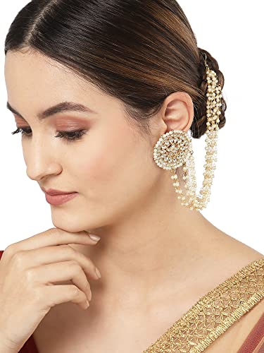 Karatcart Gold Plated Pearl Chain Kundan Kaanchain Earringsfor Women - Image 3