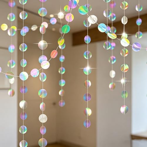 4 Stück Girlande Papier Irisierende - 52Ft Hängenden Garland Circle Dots Geburtstagsdeko für Frozen Meerjungfrau Unterwasserwelt Baby Shower Fasching New Year Party Deko