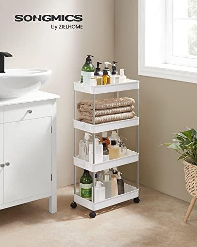 SONGMICS 4-Tier Storage Trolley, Rolling Cart with Wheels, Space-Saving Kitchen Trolley in Office Bathroom, 40 x 22 x 86 cm, White KSC10WT