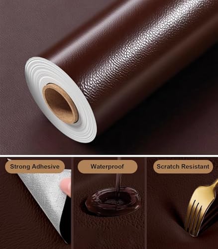 Parche de cuero autoadhesivo para reparación de tapicería de sofás y vinilo marrón 200x90cm 2