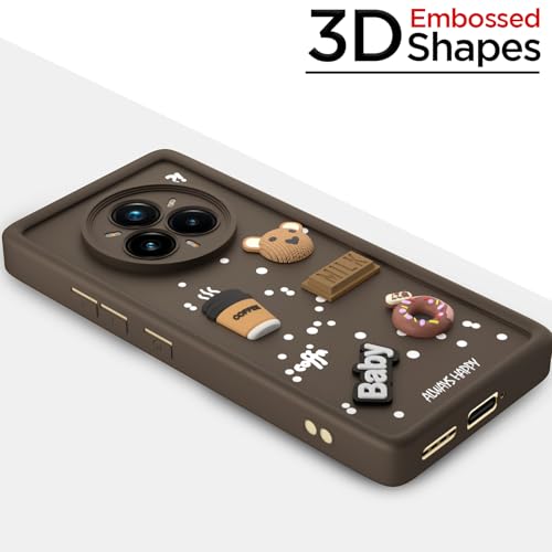 Image of Pikkme Back Cover for Realme 14 Pro Plus 5G / Realme P3 Pro 5G | 3D Bear Silicone Cute & Fun Coffee Cartoon | Full Body Protection Bumper Case (Brown)