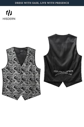 Image of HISDERN Mens Vest Tie Set 3PC Formal Waistcoat Paisley Floral Jacquard Necktie Pocket Square Suit Vests Wedding Party