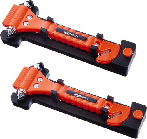 Image of Amazon Basics Car Window Hammer & Emergency Seat Belt Cutter Tool, Pack of 2 | Tungsten | Car Accessories | for Emergency, Breaking Windows & Cutting Seat Belts | Orange