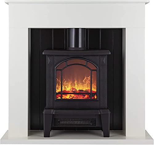 Warmlite Ealing Electric Fireplace Suite with Adjustable Thermostat Control 2 Heat Settings 1800W White WL45037W