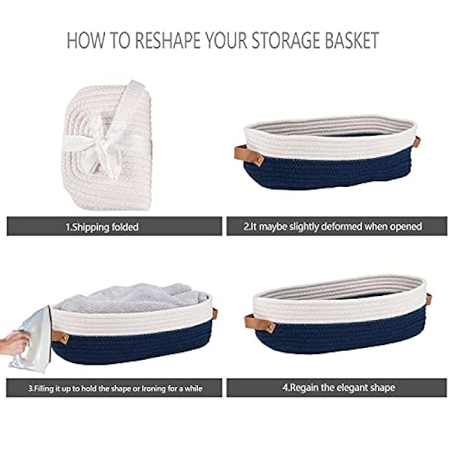 Toilet Basket,Woven Storage Basket for Toilet Tank Top Farmhouse Home Decor Organizing Baskets 13x5.9x4 Navy Stitching White