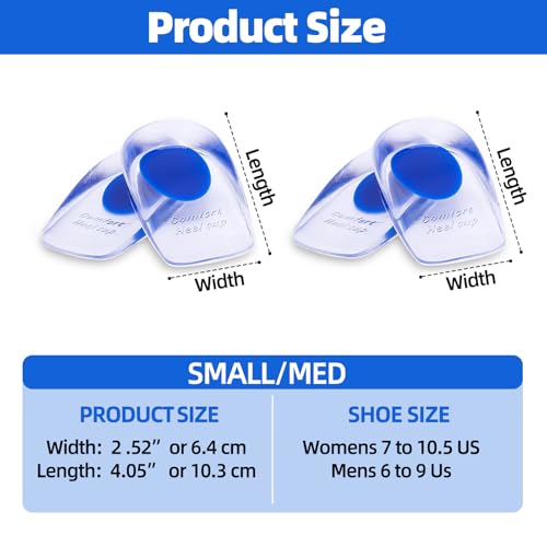 Image of Gel Silicone Heel Cups /Pads - 2 Pair Heel Lifts for Plantar Fasciitis,Heel Pain Shoe Inserts Heel Protectors,Achilles Tendonitis,Comfort Cushion Insoles for Women /Men(Blue,Small /Med)