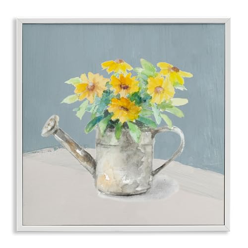 Tableau marguerites arrosoir Stupell Industries cadre blanc 30x30