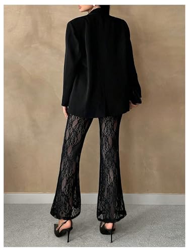 MakeMeChic Women's Lace Pants Sexy Sheer Bell Bottoms Y2k High Waisted Flare Pants4