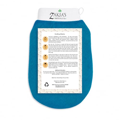 Image of Zakia's Morocco Moroccan Kessa Exfoliating Scrub Glove - Teal Blue