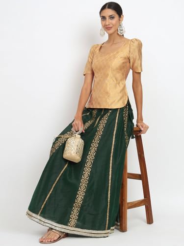 Image of studio rasa Women's Silk Blend Hand Block Printed Top for Wedding Festive Party