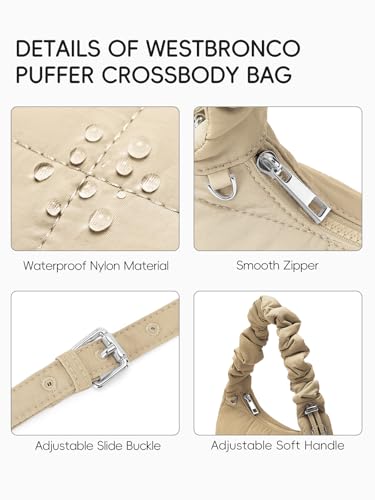 WESTBRONCO Small Puffer Crossbody Bags for Women, Quilted Crescent Shoulder Bag Nylon Daily Purse, Womens Puffy Handbags4