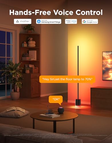Image of Govee RGBIC Black Floor Lamp, LED Floor Lamp with Over 64 Scenes, DIY Mode, Music Sync, 1700 Lumens Modern Lamp for Bedroom