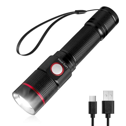 Image of Lepro LED Torch Rechargeable, Super Bright Adjustable Focus Flashlight, 5 Modes, IPX4 Waterproof, Long Battery Life Small Pocket Torch for for Camping, Hiking, Power Cuts, Dog Walking