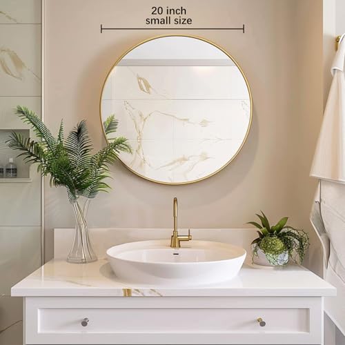 Image of Sunniry Gold Circle Mirror, Round Mirror 20 inch, Gold Mirror Metal Frame, Round Wall Mirrors for Bathroom, Bedroom, Living Room, Entryway.