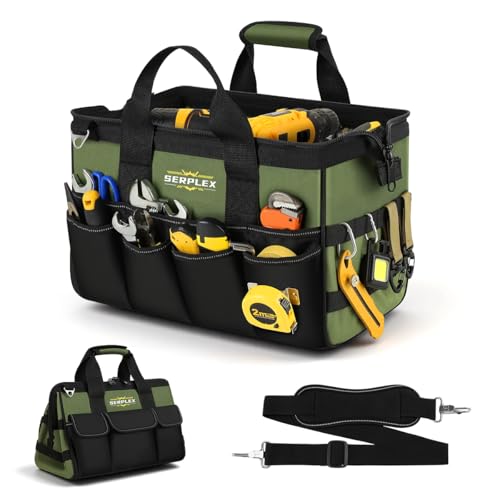 Image of Serplex Heavy Duty Tool Bag 16-Inch, 20-Pocket Portable Empty Tool Box Organizer, Toolbox Organization with Handle & Pockets, Free-Standing Tool Handbag for Electricians, Mechanics, 40x20x24cm