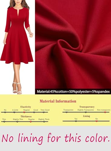 Image of VFSHOW Womens Work Business Front Zipper A-Line Dresses 3 /4 Sleeve Office Church Fit and Flare Skater Swing Knee Length Dress