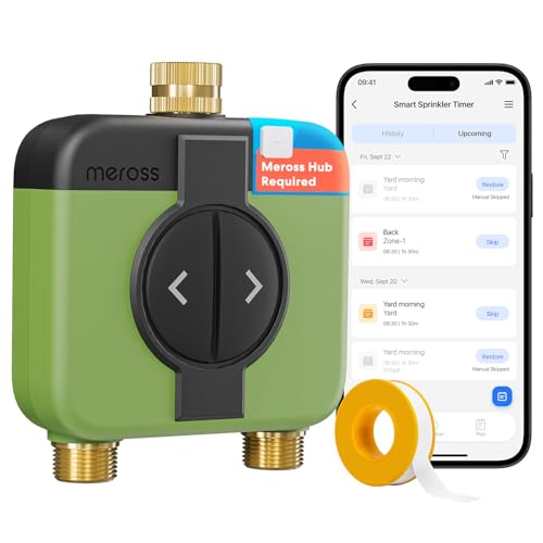 meross WiFi Water Timer for Garden Hose, 2 Zone WiFi Hose Timer with Brass Inlet and Outlet, WiFi...