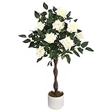 GarveeLife Künstlicher Rosenblütenbaum, Rosa/Weiß, Deko Rosenpflanzen Für Drinnen Und Draußen, 75/80/90/105/120/150Cm Hoch, Künstlicher Baum Mit Natürlichem Holzstamm Und Lebensechten Blumen Für Zuhau