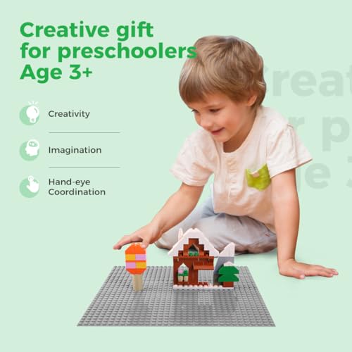 Image of Lekebaby 8 Pack Peel and Stick Building Base Plates, 10 inchx10 inch Classic Self-Adhesive Building Boards - 100% Compatible with Major Brands of Toy Building Sets,Sturdy Stacking Play Table Top, Grey