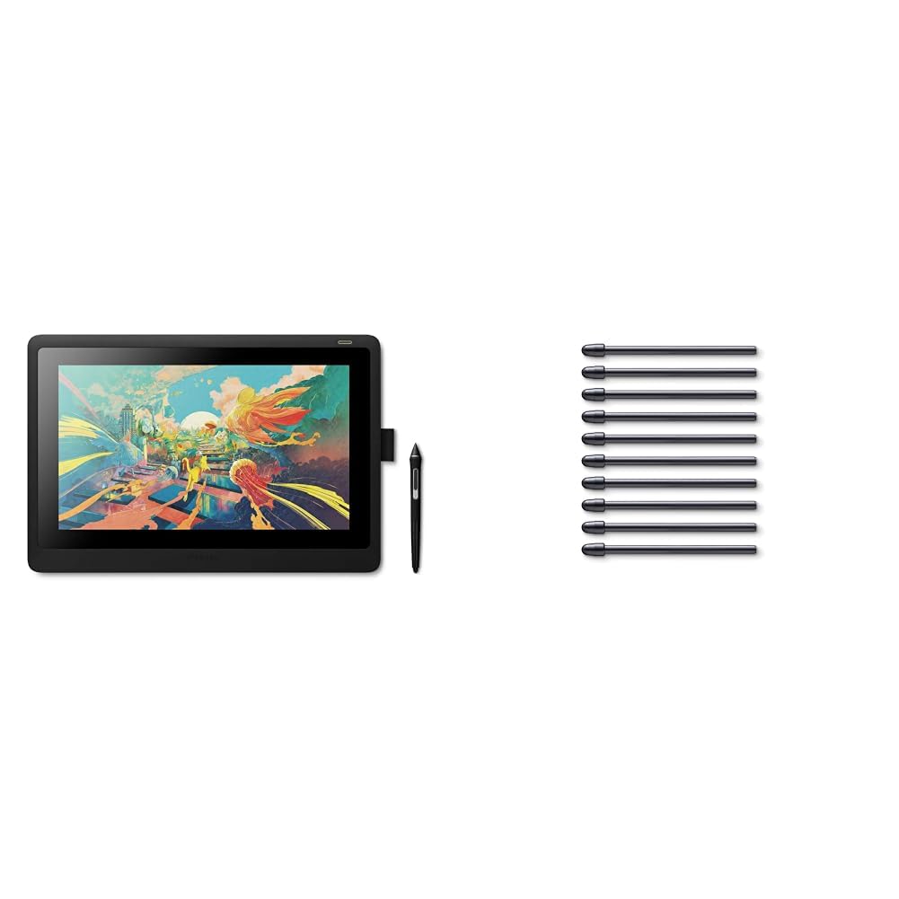 Wacom Cintiq 16 – Tavoletta Grafica con Schermo per Disegno Digitale, Penna Wacom Pen Pro 2, Full HD 1920 x 1080, Nero & ACK22211 Kit 10 Punte Standard per Pro Pen 2, Nero