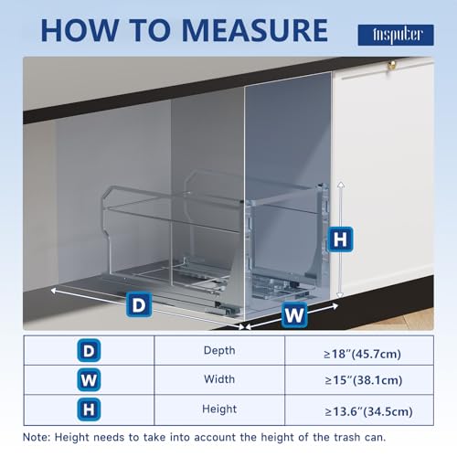 Image of Insputer Pull Out Trash Can Under Cabinet with Push to Open Slides | Soft-Close Slide, Heavy Duty, Not Included Bin, Under Sink Garbage Can Kit for Kitchen, Laundry, Requires 15 inchW X 18 inchD Cabinet
