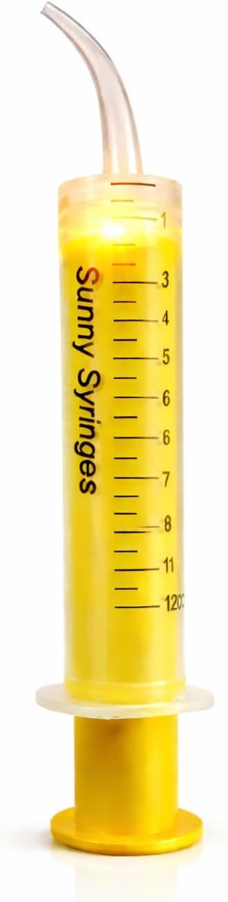 Sunny Syringes - Wisdom Teeth Syringe with On/Off Light, 2 Pack Irrigation Dental Syringes with LED Light, Measure Scale, & Curved Tip for Dental Care Liquid Oral Tonsil Stone