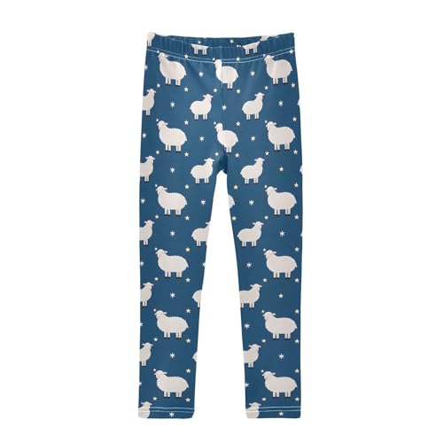 Sheep Stars Pattern Girls Leggings Soft Comfortable Athletic Leggings Dancing Pants for 4-10 Years
