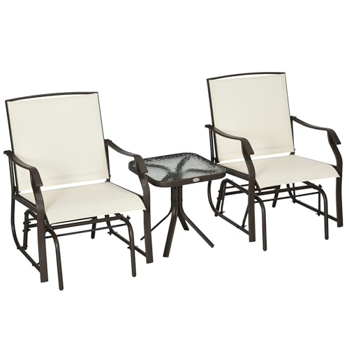 Outsunny 3 Piece Outdoor Glider Chair with Coffee Table...