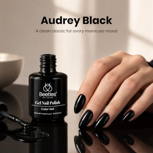 Image of Beetles Black Gel Polish, 15ml Soak-Off UV LED Audrey Black Gel Nail Polish for DIY Nails Art & Salon-Style Manicures