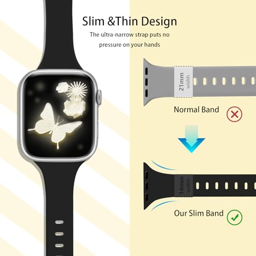 Image of Slim Band Compatible with Apple Watch Bands 38mm 40mm 41mm 42mm 44mm 45mm 46mm 49mm for Women Men,Soft Thin Narrow Silicone Sport Strap Wristbands for iWatch Series 11 10 9 8 7 6 5 4 3 2 1 SE Ultra Black