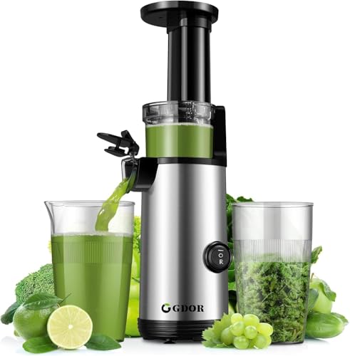 GDOR Hohe Saftausbeute Entsafter Klein Slow Juicer Leistungsstark Entsafter Gemüse und Obst Leicht zu Reinigen Juicer Machine Geräuscharm Kaltentsafter 600ml, Bürste Inklusive, BPA-frei