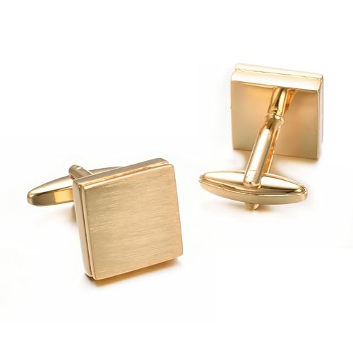 Mancuernillas cuadradas doradas cepilladas para hombre miniatura 5
