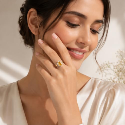 Image of Princess Diana Inspired Halo Birthstone Ring for Women Girls | Pure 925 Sterling Silver with AAA+ Natural Gemstone | 18K Gold-Plated | Best Gift for Birthday, Anniversary, or Valentine�s Day