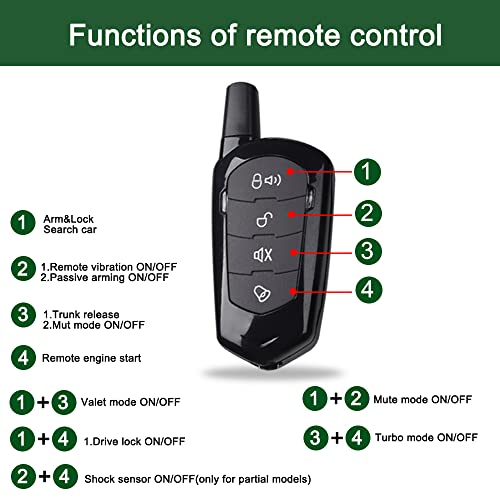 Universal Two Way Car Remote Engine Start One Key Engine Start Keyless Entry Open Trunk Auto For Car 1600 Feet Range Remote Key Or Phone Control Not For The Car With One Key Start #TOP5