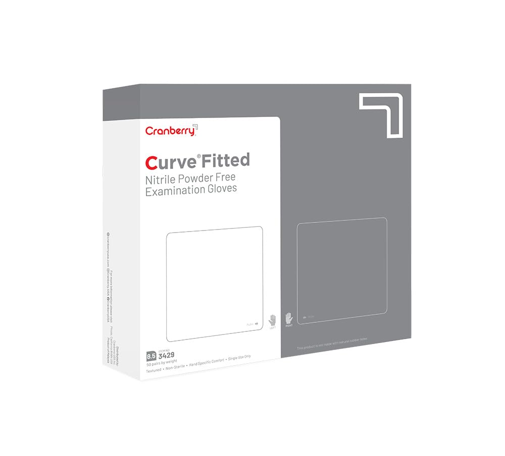 Cranberry USA Cranberry Curve Fitted White Nitrile Exam Gloves, Pack of 100, Size 8.5, 3.5 Mil