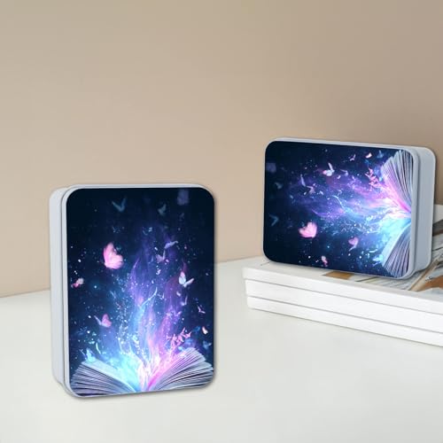 Image of Metal Tin Box with Lid,Multi-functional Storage Large Box Can Store Tea Biscuits Game Cards, Playing & Tarot Cards-Comes with 4 Magnetic Cord Clips,Magical Book with Butterflies