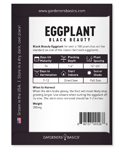 Eggplant Seeds For Planting - Black Beauty Solanum Melongena Is A Great Heirloom, Non-Gmo Vegetable Variety- 300 Mg Seeds Great For Outdoor Spring, Winter And Fall Gardening By Gardeners Basics #TOP1