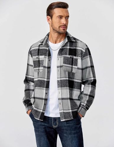 COOFANDY Men's Flannel Shirts Long Sleeve Casual Cotton Plaid Button Down Shirt Jacket with Pockets3