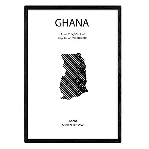 Nacnic Affiche du Ghana. Lames de pays et de continents du monde. Taille A4 avec cadre