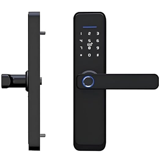 Fechadura Digital Inteligente com Biometria, Bluetooth, Senha e Cartão, Tela Touch, Preta, para Portas 35-60mm