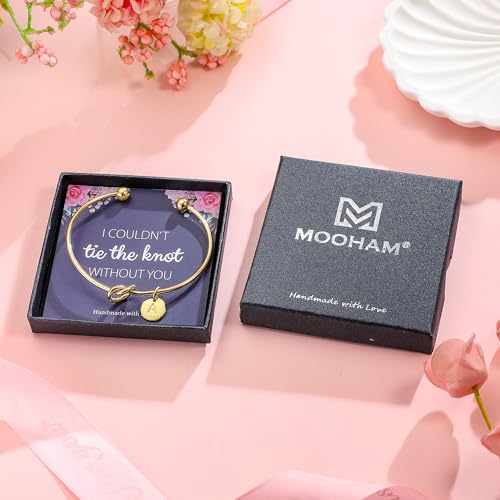 M MOOHAM Gold Initial Bracelets for Women - Dainty Tie the Knot Letter A-Z Initial Bracelet for Women Gold Cuff Bracelet for Womens Jewelry Personalized Bridesmaid Proposal Wedding Gifts 5