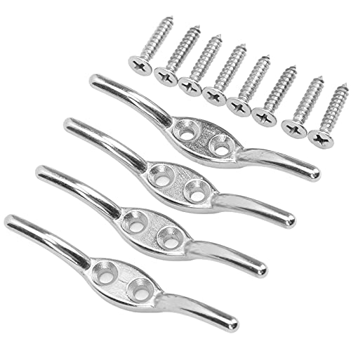 equlup 4 Pcs 2.6in Stainless Steel Boat Rope Cleats Hook Flagpole Rope Cleats with 8 Mounting Screw for Flagpole Small Boats