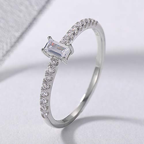 Molah Emerald Cut Simulated Diamond CZ Dainty Delicate Ring 925 Silver Rhodium Plated 5
