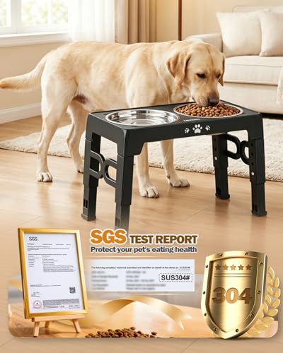 Jovrun Elevated Dog Bowls for Medium Large Size Dogs, Non-Slip Dog Feeder with 2 Stainless Steel Dishes, 5 Heights Adjustable Raised Bowls to 3.15″-8.66″-9.84″-11.02″-12.2″ - Image 6